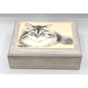 Vintage Cottagecore Cat Musical Jewelry Box - Plays "Memories"